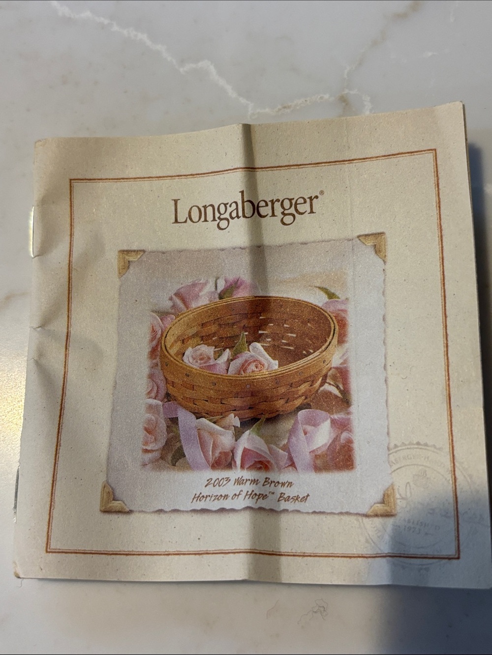 Longaberger 2003 Horizon of Hope Warm Brown Basket With Green Floral Lining - Picture 3 of 5